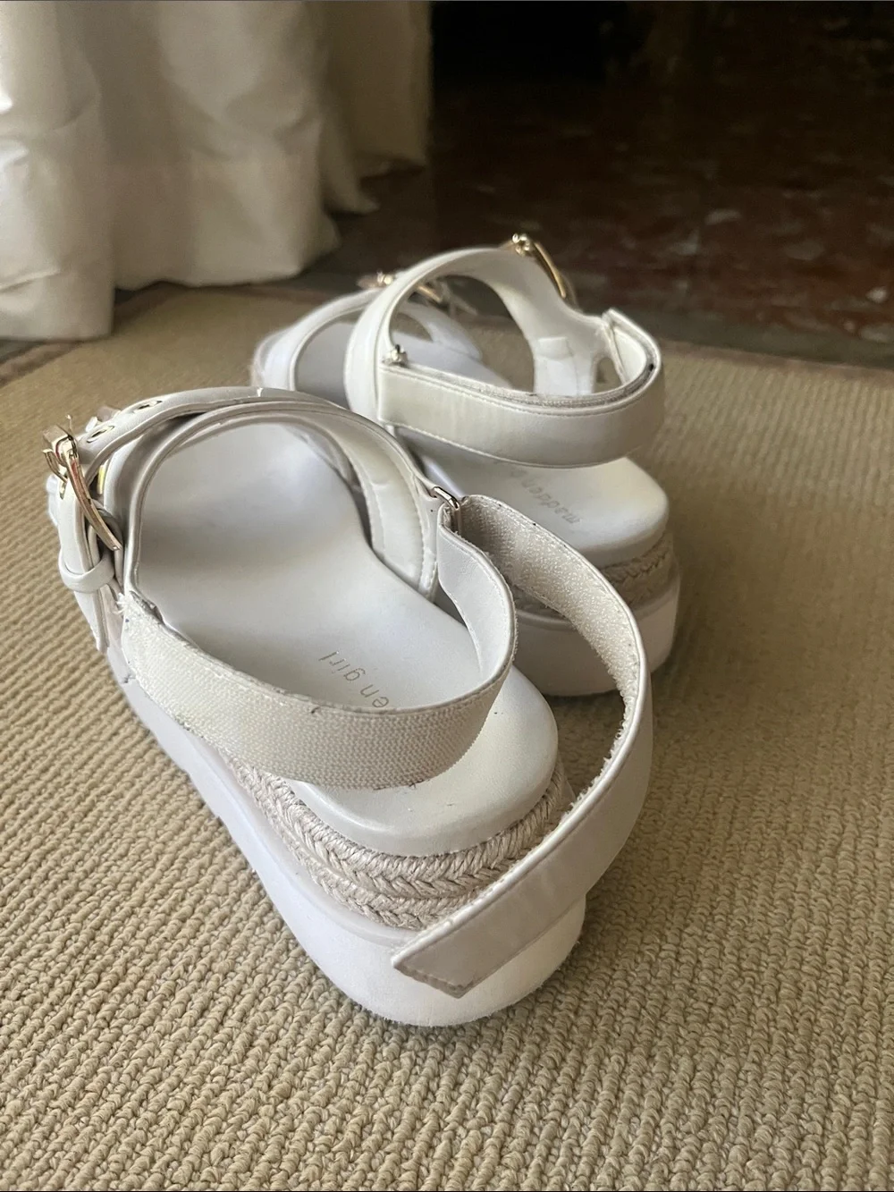 Steve Madden White Platform Espadrille Sandals with Gold Buckles